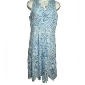 Kimilily size medium stunning light blue dress with crochet embroidery overlay